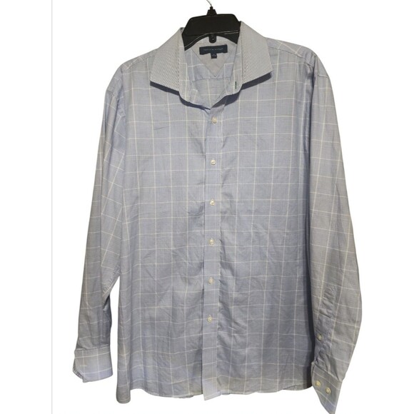 Tommy Hilfiger Men’s 17 34/35 Blue Plaid Long Sleeve Button Down Shirt - Picture 1 of 9